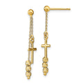 14K Polished D/C Cross Beaded Post Dangle Earrings