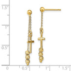 14K Polished D/C Cross Beaded Post Dangle Earrings - Image 4