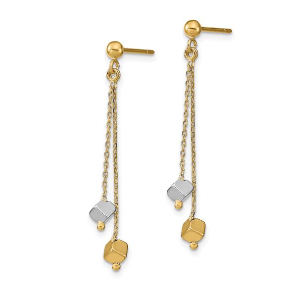 Leslie's 14K Two-tone Polished Beaded Post Dangle Earrings - Image 2
