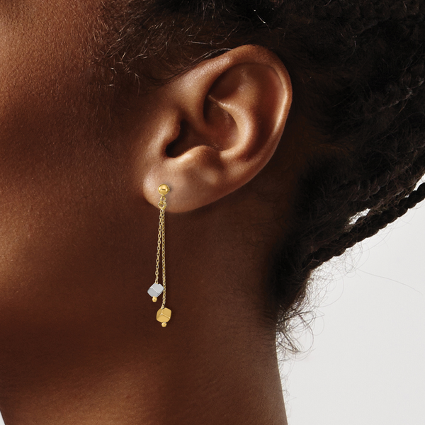 Leslie's 14K Two-tone Polished Beaded Post Dangle Earrings - Image 3