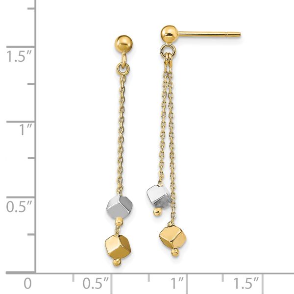 Leslie's 14K Two-tone Polished Beaded Post Dangle Earrings - Image 4
