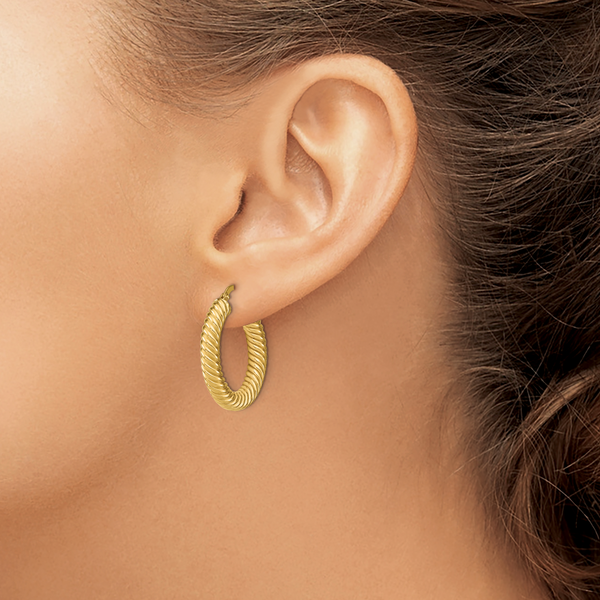 Leslie's 14K Polished Textured Hoop Earrings - Image 3