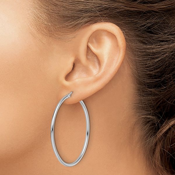 Leslie's 14K White Gold Polished 2mm Hoop Earrings - Image 3