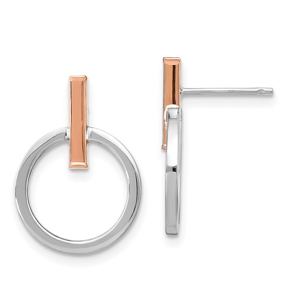 14K with White Rhodium and Rose Gold-Plating Polished Post Dangle Earrings