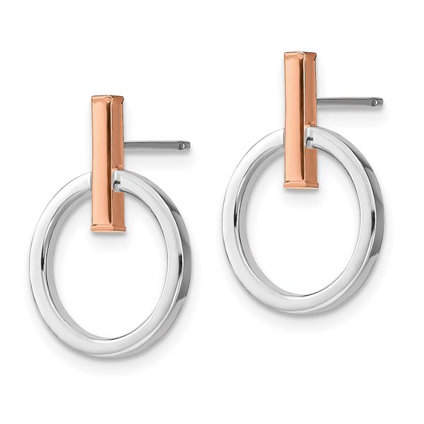 14K with White Rhodium and Rose Gold-Plating Polished Post Dangle Earrings - Image 2