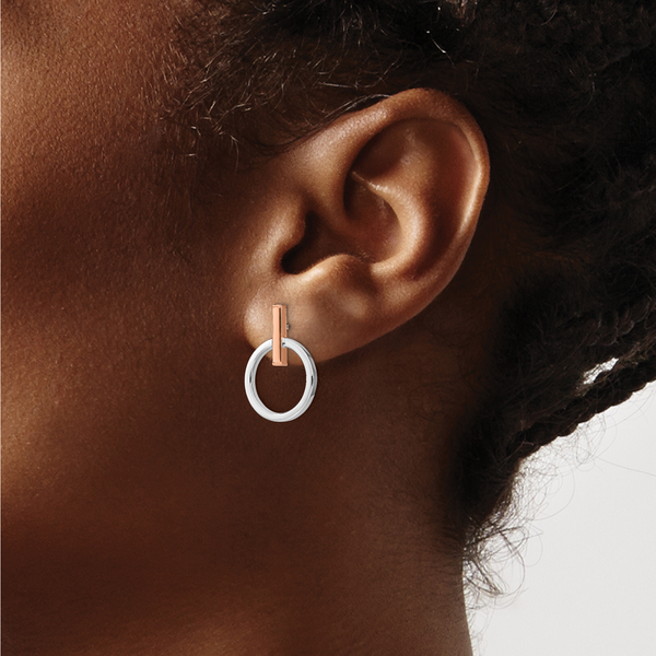 14K with White Rhodium and Rose Gold-Plating Polished Post Dangle Earrings - Image 3