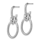 14K w/ White Rhodium Plated Polished Textured Post Dangle Earrings - Image 2