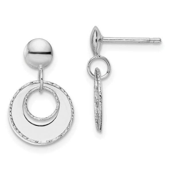 Leslie's 14K White Gold Polished Textured Post Dangle Earrings
