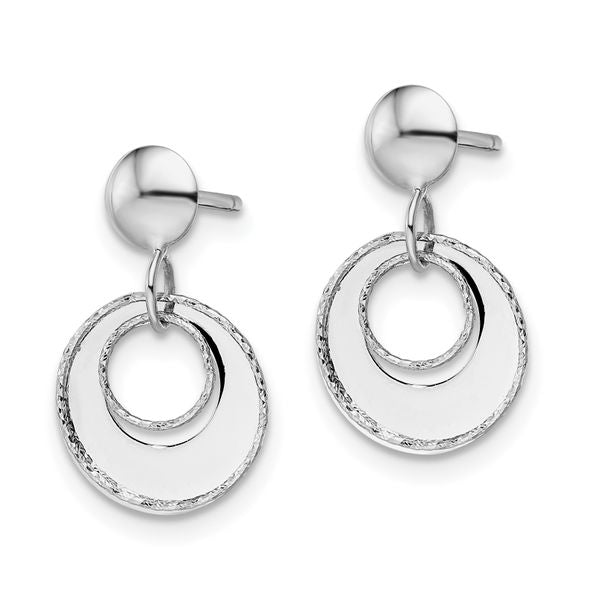 Leslie's 14K White Gold Polished Textured Post Dangle Earrings - Image 2