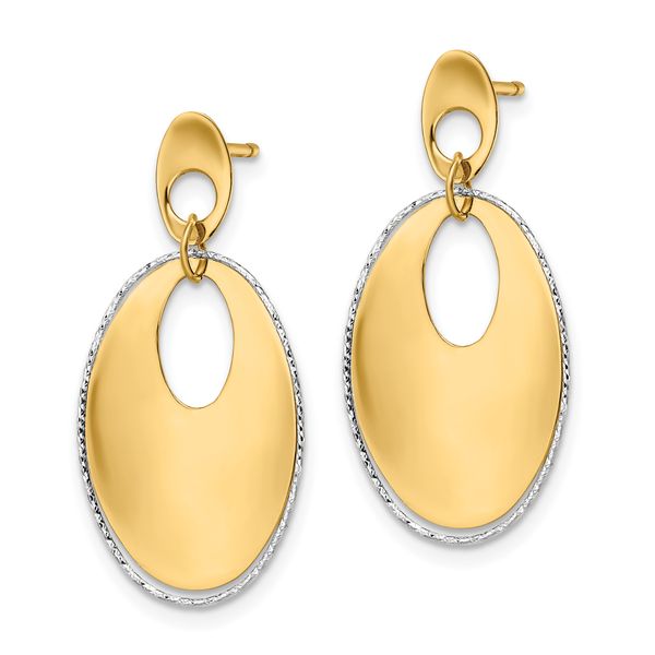 14K Two-tone Polished Textured Post Dangle Earrings - Image 2