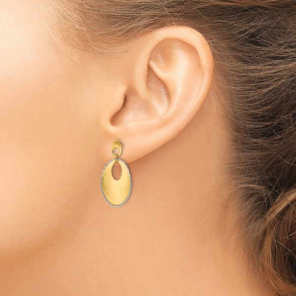 14K Two-tone Polished Textured Post Dangle Earrings - Image 3