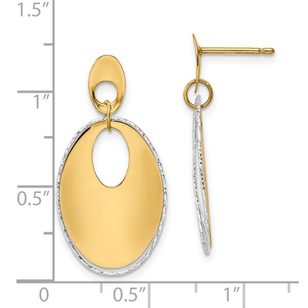 14K Two-tone Polished Textured Post Dangle Earrings - Image 4