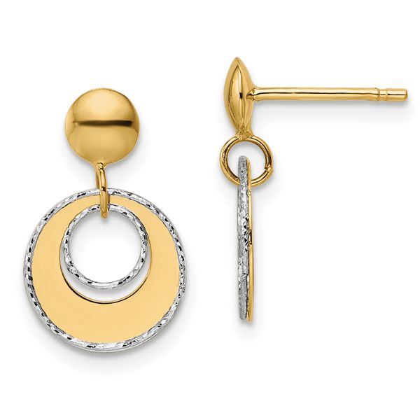 Leslie's 14K Two-tone Polished Textured Post Dangle Earrings