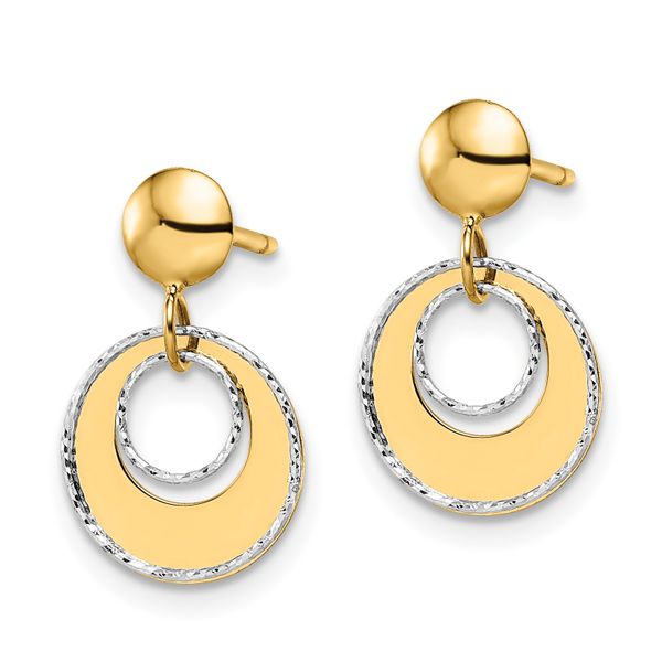 Leslie's 14K Two-tone Polished Textured Post Dangle Earrings - Image 2