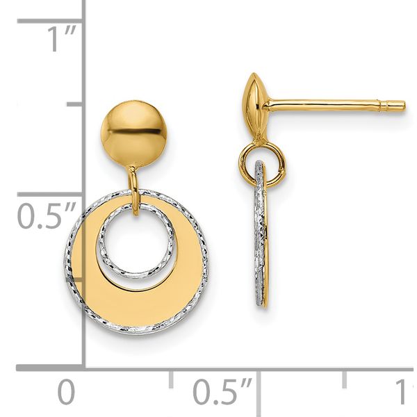 Leslie's 14K Two-tone Polished Textured Post Dangle Earrings - Image 4