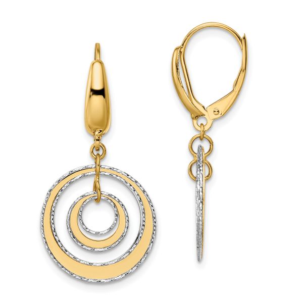 Leslie's 14K Two-tone Polished Textured Leverback Dangle Earrings