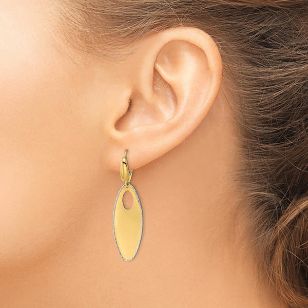 Leslie's 14K Two-tone Polished Textured Leverback Dangle Earrings - Image 3