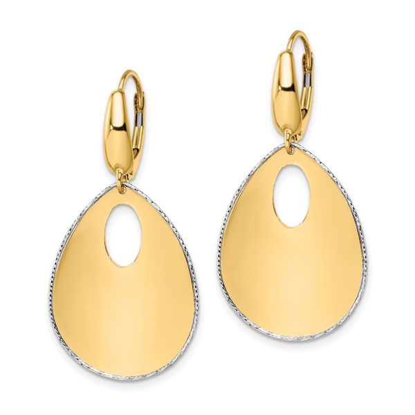 Leslie's 14K Two-tone Polished Textured Leverback Dangle Earrings - Image 2