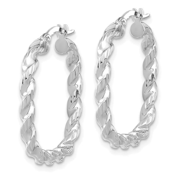 14K w/ White Rhodium Polished Square Twisted Hoop Earrings - Image 2