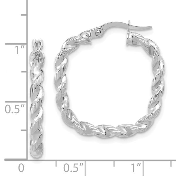 14K w/ White Rhodium Polished Square Twisted Hoop Earrings - Image 4