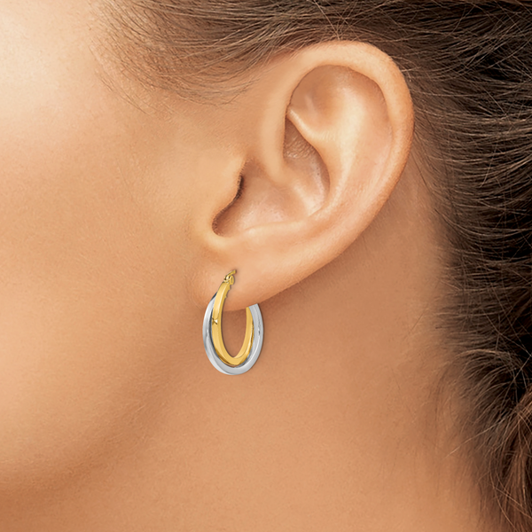 Leslie's 14K Two-tone Polished Hinged Hoop Earrings - Image 3