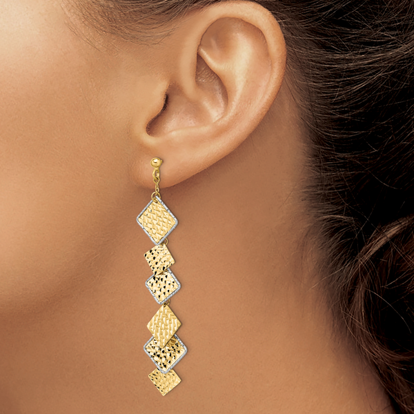 Leslie's 14K Two-tone Polished and Brushed D/C Post Dangle Earrings - Image 3