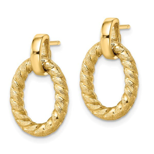 14K Polished and Textured Post Dangle Earrings - Image 2