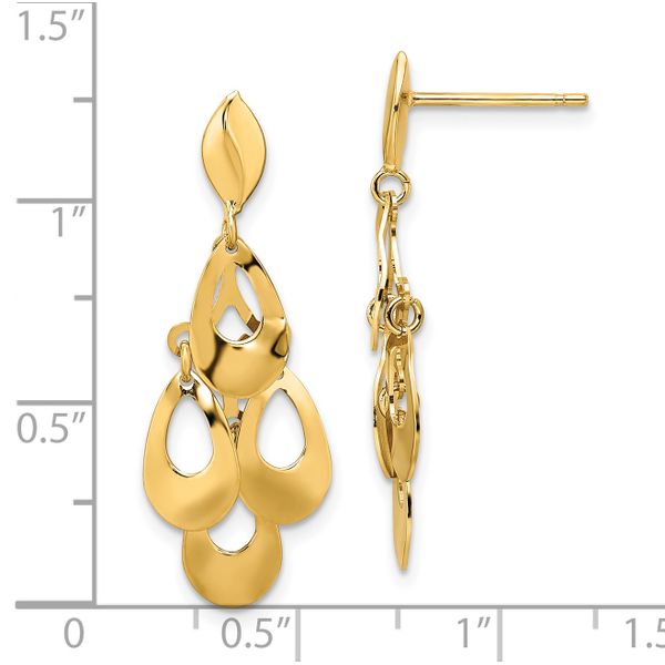14k Polished and Brushed Post Dangle Chandelier Earrings - Image 4