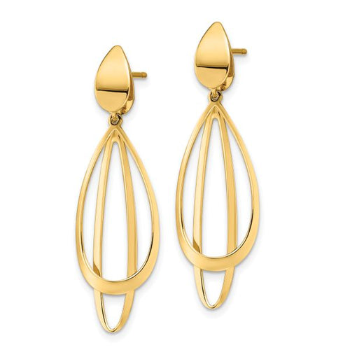 14k Polished and Brushed Post Dangle Earrings - Image 2