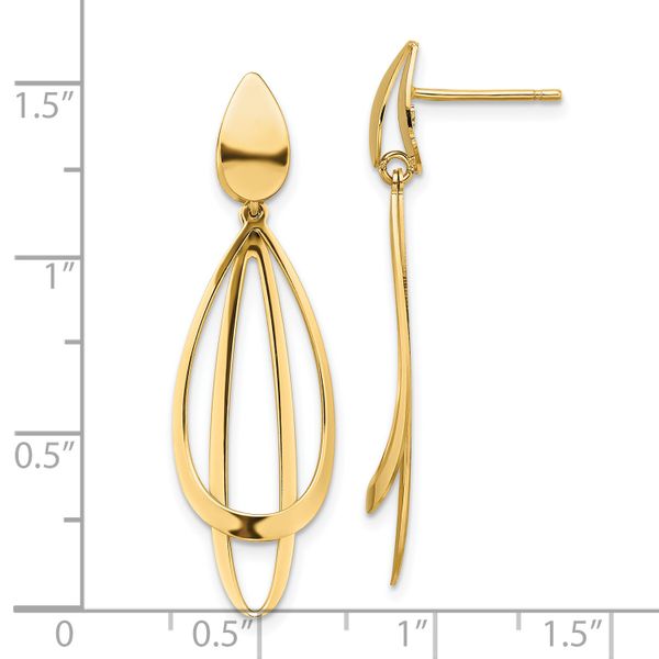 14k Polished and Brushed Post Dangle Earrings - Image 4