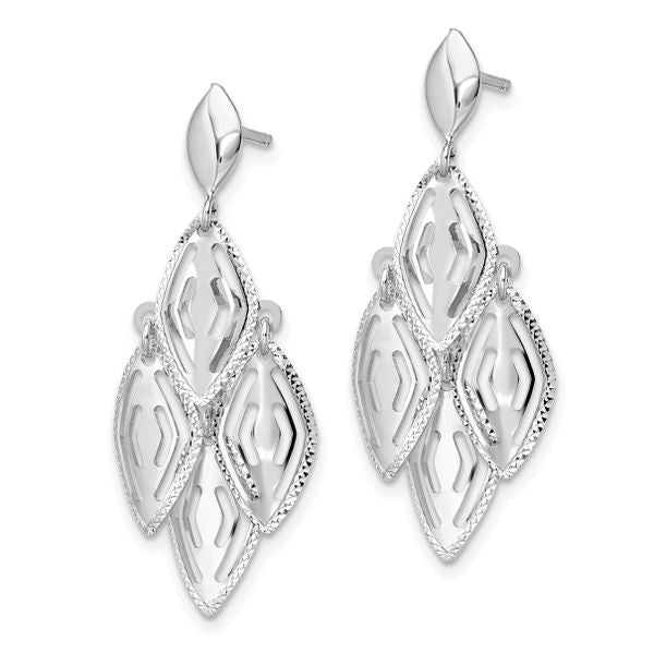 14k White Gold Polished D/C Post Dangle Chandelier Earrings - Image 2