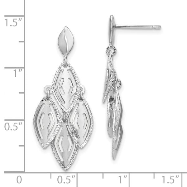 14k White Gold Polished D/C Post Dangle Chandelier Earrings - Image 4