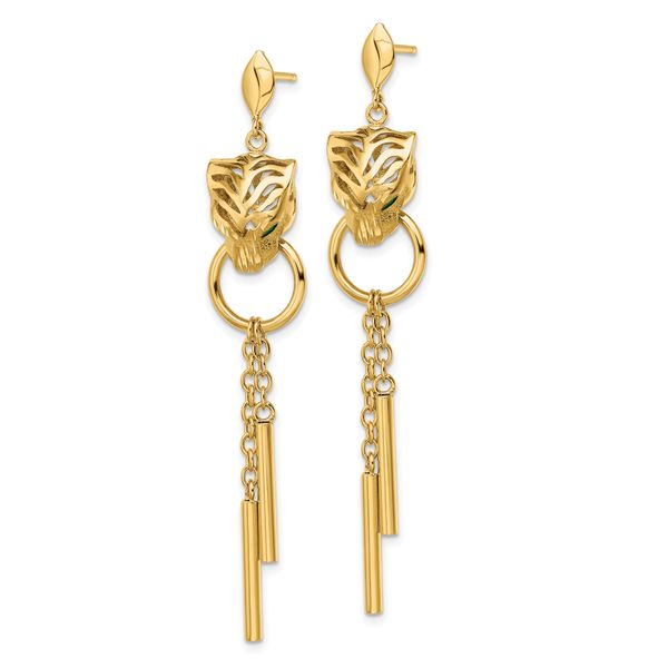 Leslie's 14k Polished Green Enamel Tiger Post Dangle Earrings - Image 2