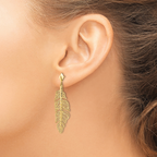 Leslie's 14k Polished D/C Textured Leaf Post Dangle Earrings - Image 3