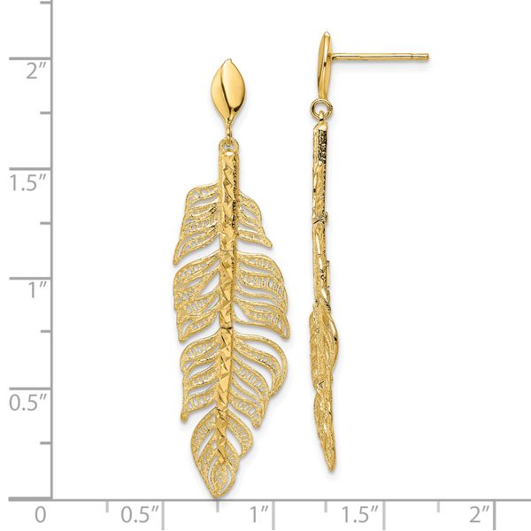 Leslie's 14k Polished D/C Textured Leaf Post Dangle Earrings - Image 4