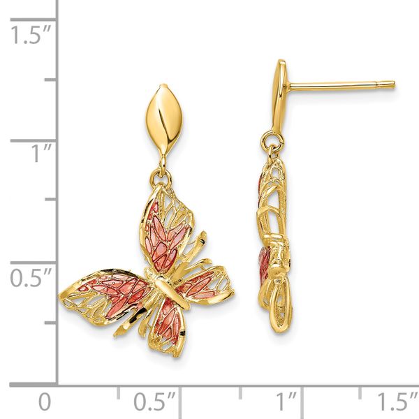 Leslie's 14k Polished D/C Pink Enamel Butterfly Post Dangle Earrings - Image 4