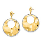 14k Two-tone Polished Textured Post Dangle Earrings - Image 2