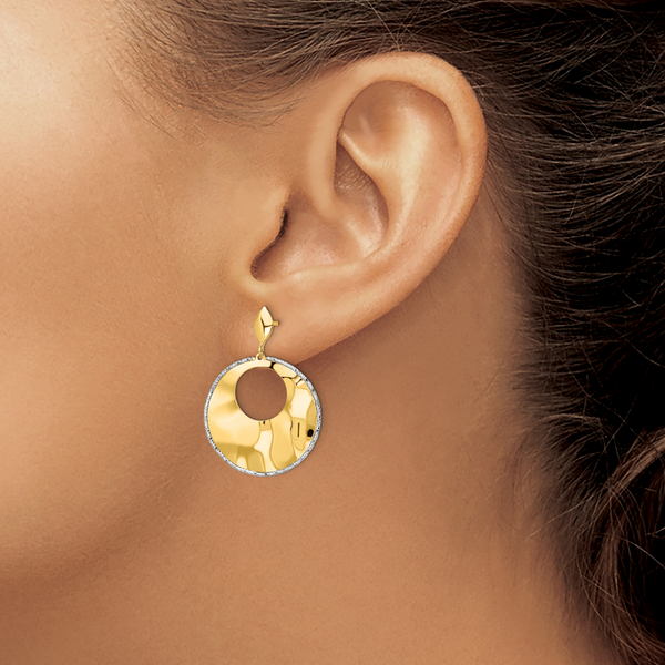 14k Two-tone Polished Textured Post Dangle Earrings - Image 3