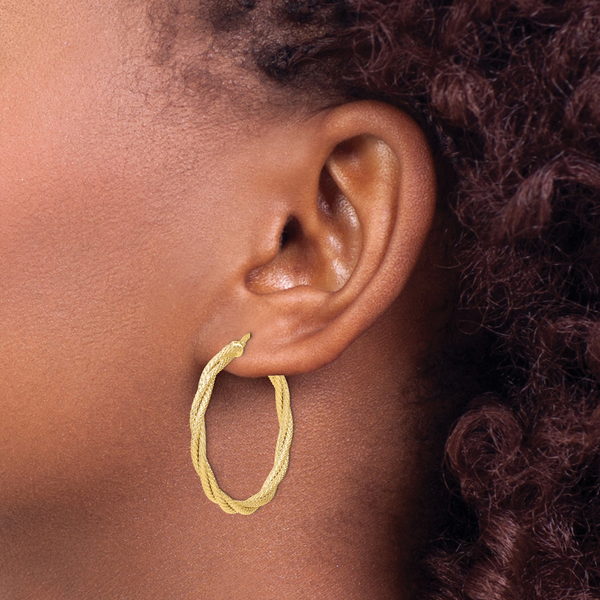 Leslie's 14K Polished Twisted Textured Hoop Earrings - Image 3