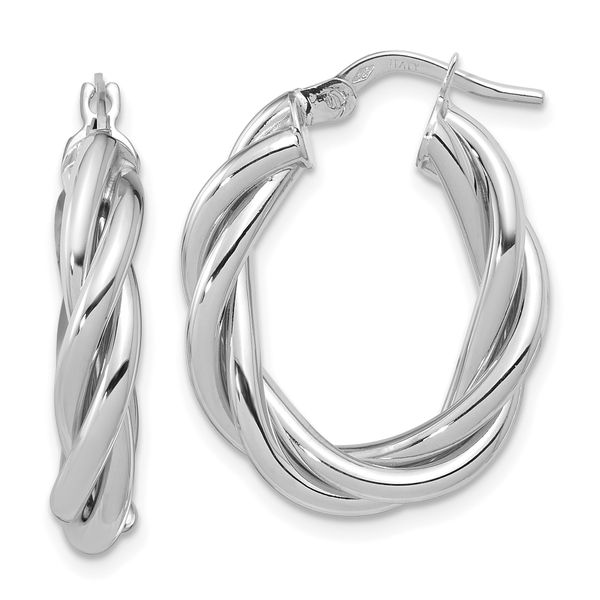 Leslie's 14K w/White RH-plat Polished Twisted Oval Hoop Earrings