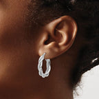 Leslie's 14K w/White RH-plat Polished Twisted Oval Hoop Earrings - Image 3