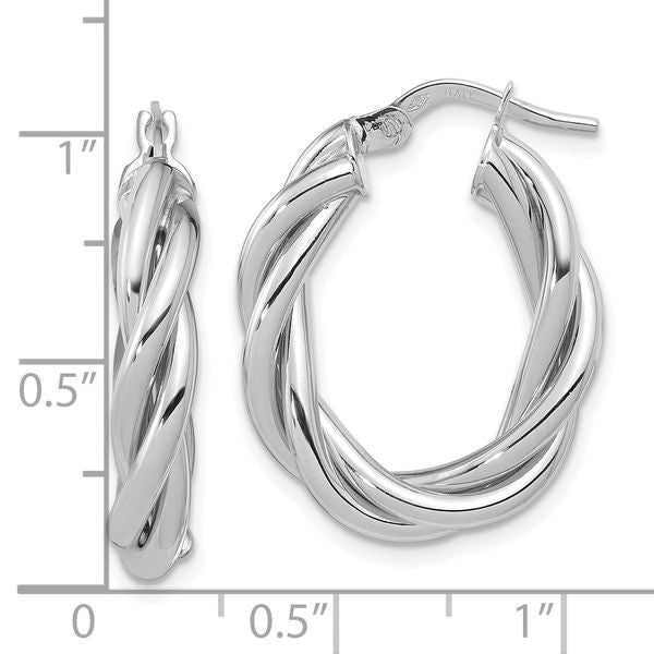 Leslie's 14K w/White RH-plat Polished Twisted Oval Hoop Earrings - Image 4