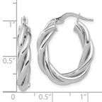 Leslie's 14K w/White RH-plat Polished Twisted Oval Hoop Earrings - Image 4