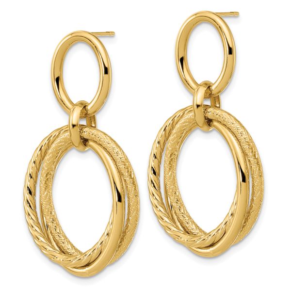 14K Polished and Textured Post Dangle Earrings - Image 2