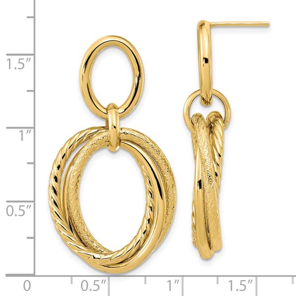 14K Polished and Textured Post Dangle Earrings - Image 4