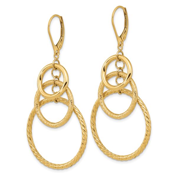 14K Polished and Textured Leverback Earrings - Image 2