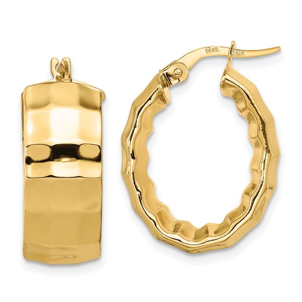 Leslie's 14K Polished Textured Oval Hoop Earrings