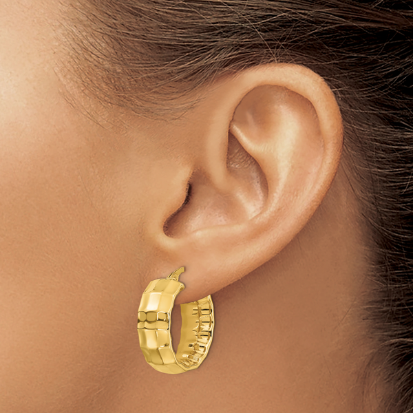 Leslie's 14K Polished Textured Oval Hoop Earrings - Image 3