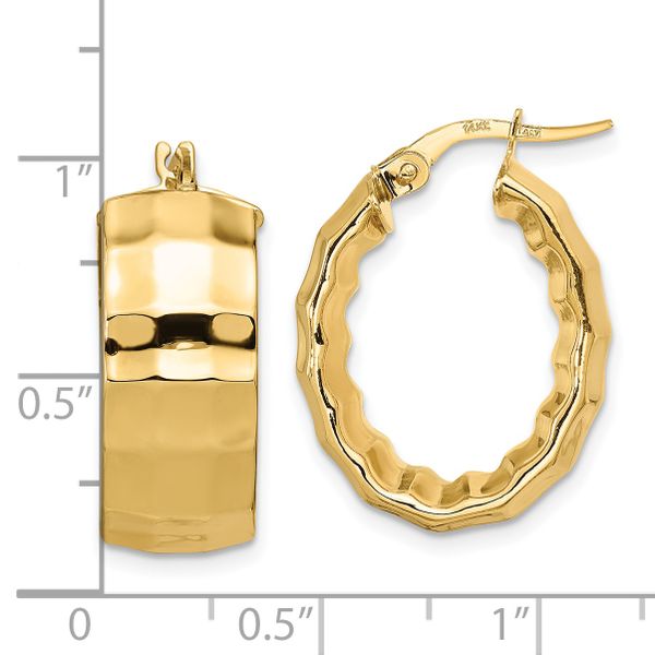Leslie's 14K Polished Textured Oval Hoop Earrings - Image 4