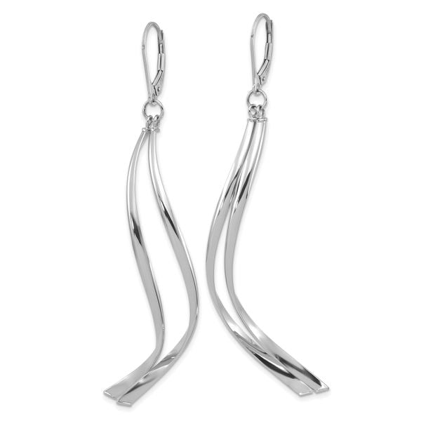 14K w/ White Rhodium Plating Polished Leverback Earrings - Image 2